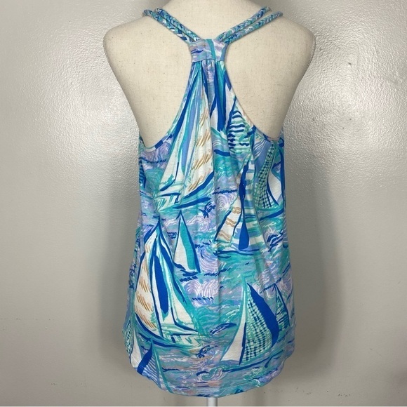 Lilly Pulitzer Aleida Tank Tunic Top Light blue Verbena Aboat Time sailboats - Picture 5 of 16